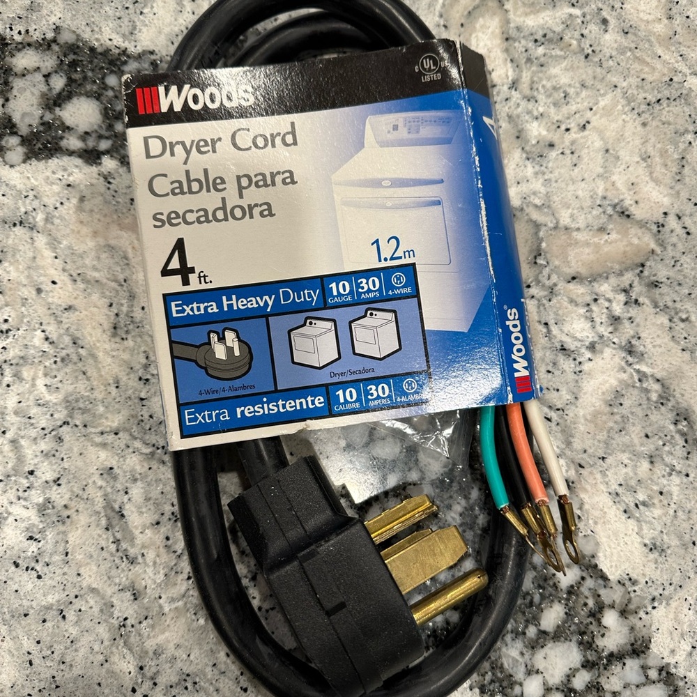 Woods 4ft Dryer Cord - Black